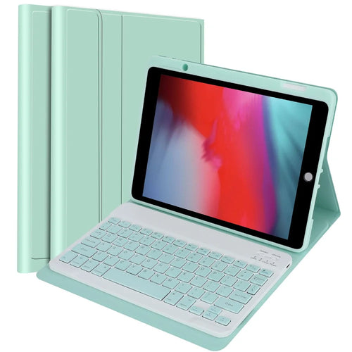 SK-3012 For iPad Air 10.5 inch (2019) / Pro 10.5-inch (2017) / iPad 10.2 (2021) / (2019) / (2020) Bluetooth-compatible Keyboard Tablet Case PU+TPU Protective Cover - Green - 1