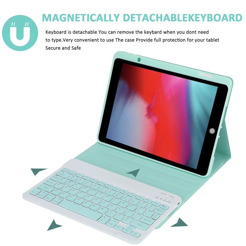 SK-3012 For iPad Air 10.5 inch (2019) / Pro 10.5-inch (2017) / iPad 10.2 (2021) / (2019) / (2020) Bluetooth-compatible Keyboard Tablet Case PU+TPU Protective Cover - Green - 2
