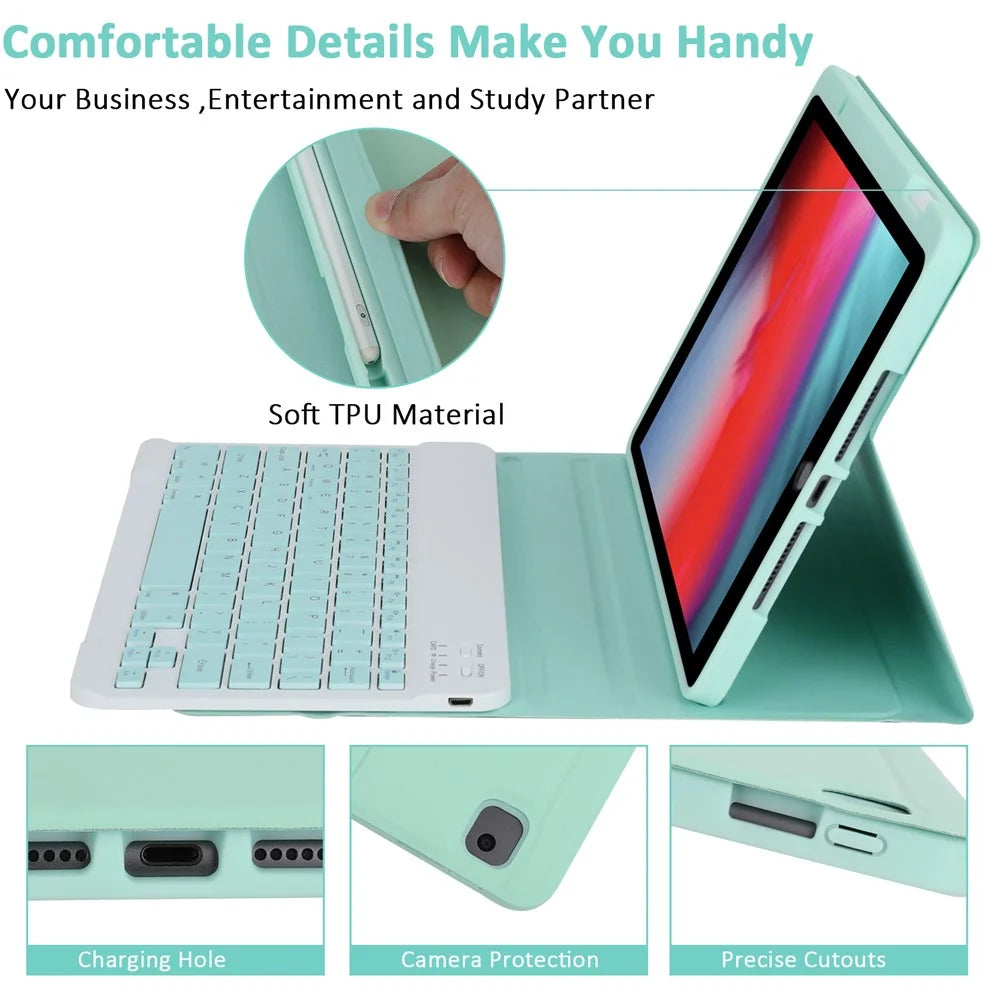 SK-3012 For iPad Air 10.5 inch (2019) / Pro 10.5-inch (2017) / iPad 10.2 (2021) / (2019) / (2020) Bluetooth-compatible Keyboard Tablet Case PU+TPU Protective Cover - Green - 3