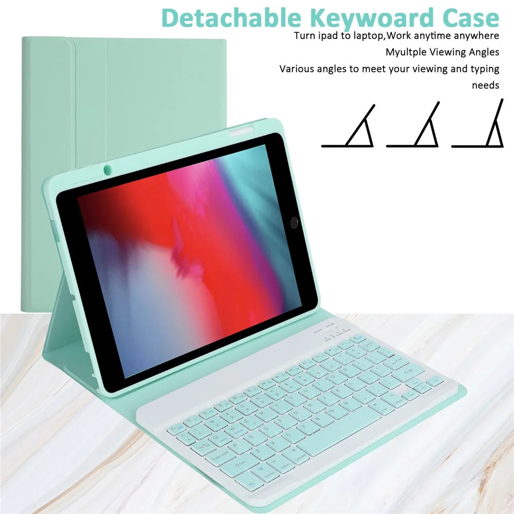 SK-3012 For iPad Air 10.5 inch (2019) / Pro 10.5-inch (2017) / iPad 10.2 (2021) / (2019) / (2020) Bluetooth-compatible Keyboard Tablet Case PU+TPU Protective Cover - Green - 6