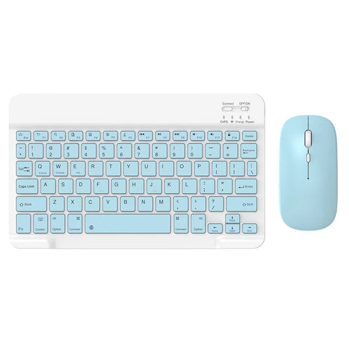 030 Wireless Keyboard and Mouse Combo 10-inch Rechargeable Mouse Keyboard Set for Mac / iOS / Windows / Android - Sky Blue - 1