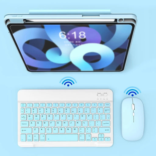 030 Wireless Keyboard and Mouse Combo 10-inch Rechargeable Mouse Keyboard Set for Mac / iOS / Windows / Android - Sky Blue - 2