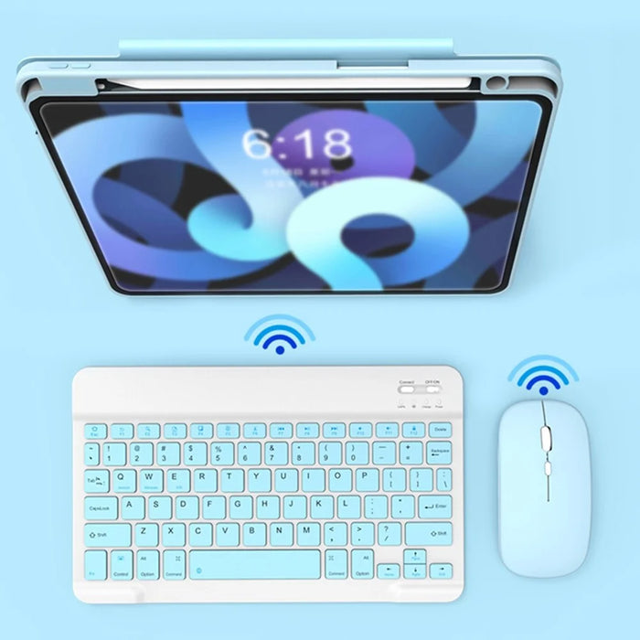 030 Wireless Keyboard and Mouse Combo 10-inch Rechargeable Mouse Keyboard Set for Mac / iOS / Windows / Android - Sky Blue - 2
