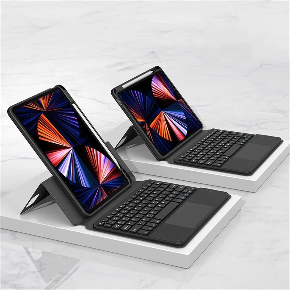 FT-5011 For iPad Air 11 (2026) / (2025) / (2024) / Air (2020) (2022) / Pro 11 (2018) / (2020) / (2021) / (2022) Leather Case Keyboard with Touchpad - Black - 2