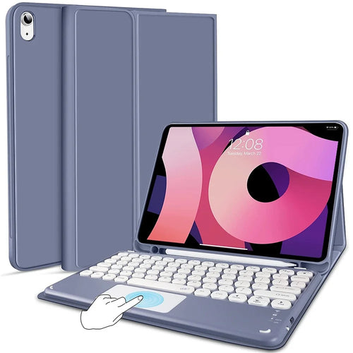 TP-1099 For iPad (2025) / 10.9 (2022) Detachable Bluetooth-Compatible Keyboard Case Pencil Slot Protective Tablet Case - Purple - 1