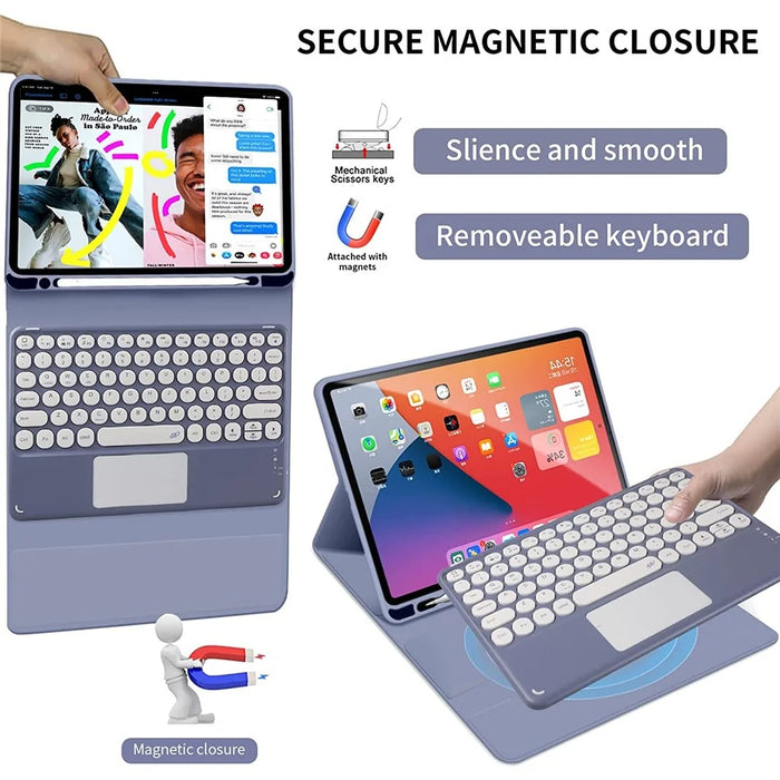 TP-1099 For iPad (2025) / 10.9 (2022) Detachable Bluetooth-Compatible Keyboard Case Pencil Slot Protective Tablet Case - Purple - 2