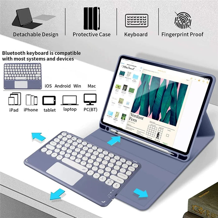 TP-1099 For iPad (2025) / 10.9 (2022) Detachable Bluetooth-Compatible Keyboard Case Pencil Slot Protective Tablet Case - Purple - 3