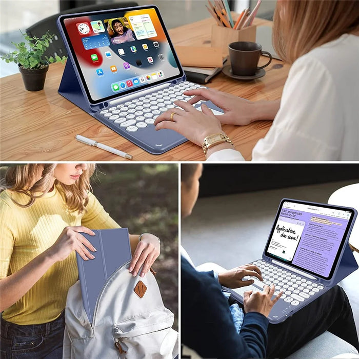 TP-1099 For iPad (2025) / 10.9 (2022) Detachable Bluetooth-Compatible Keyboard Case Pencil Slot Protective Tablet Case - Purple - 5