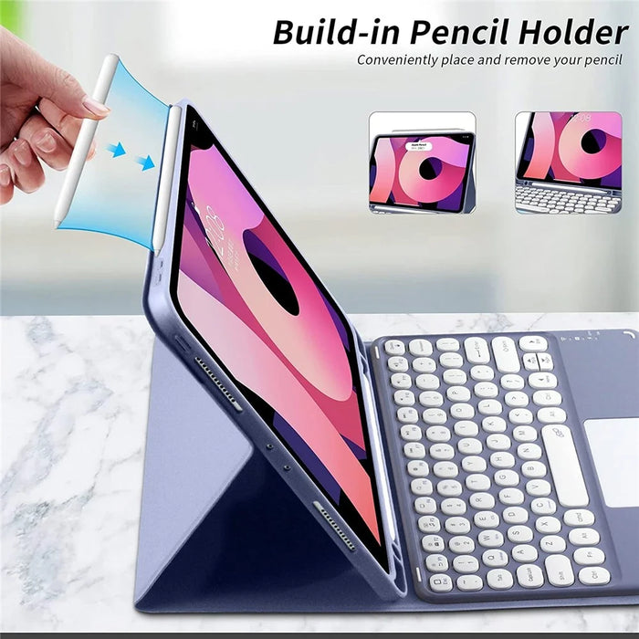 TP-1099 For iPad (2025) / 10.9 (2022) Detachable Bluetooth-Compatible Keyboard Case Pencil Slot Protective Tablet Case - Purple - 7