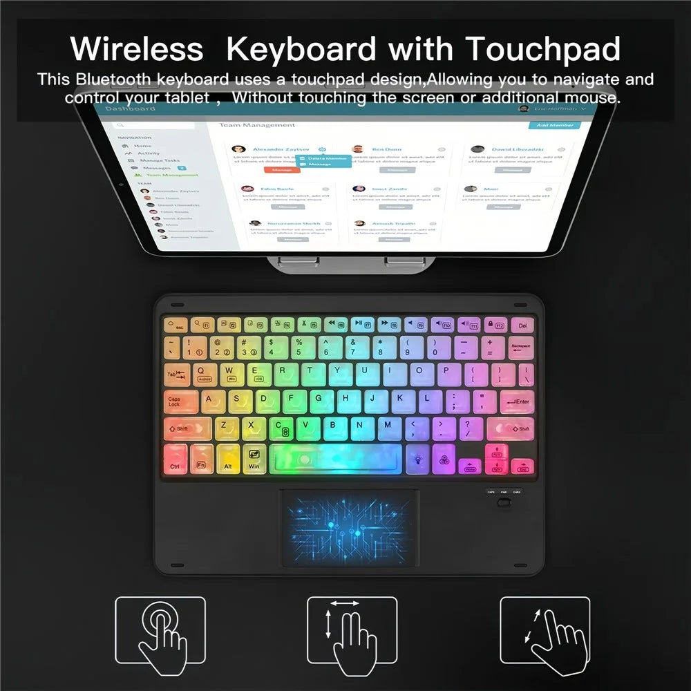 172 Wireless Keyboard and Mouse Combo RGB Backlit Bluetooth-compatible 5.1 Keyboard Mouse Set with Touchpad - Black - 3