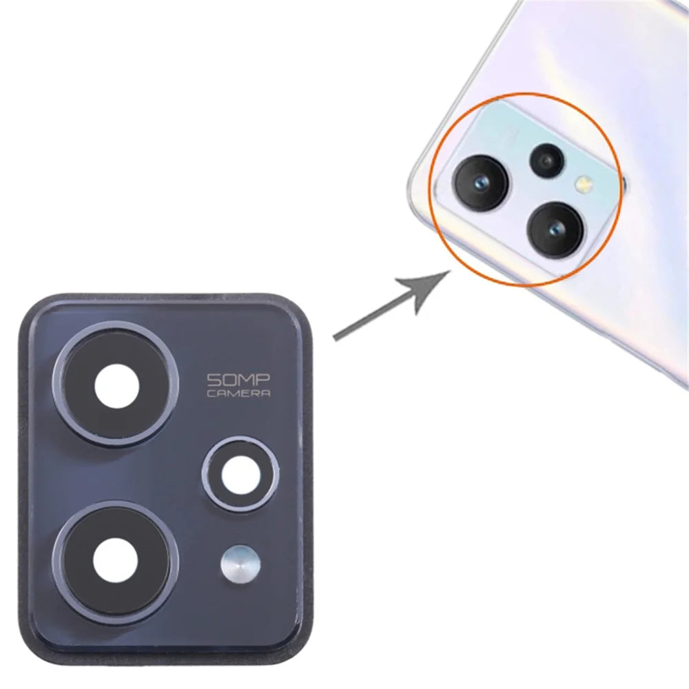 For Realme 9 5G OEM Back Camera Lens Holder Cover with Glass Replacement Part (without Logo) - Black - 3