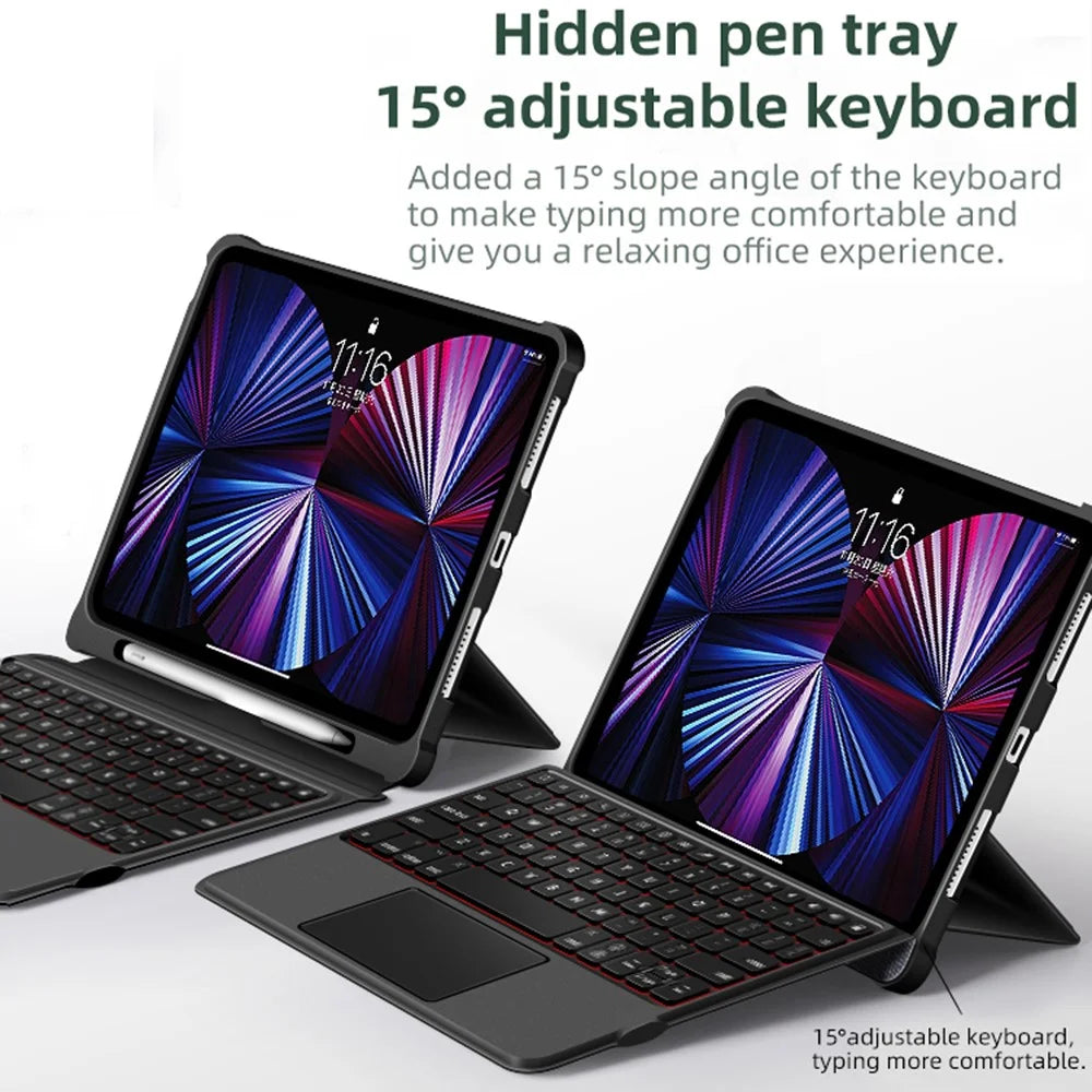 T5209D For iPad Pro 12.9-inch (2018) / (2020) / (2021) / (2022) Backlit Bluetooth-compatible Keyboard with PU Leather Tablet Case - 4