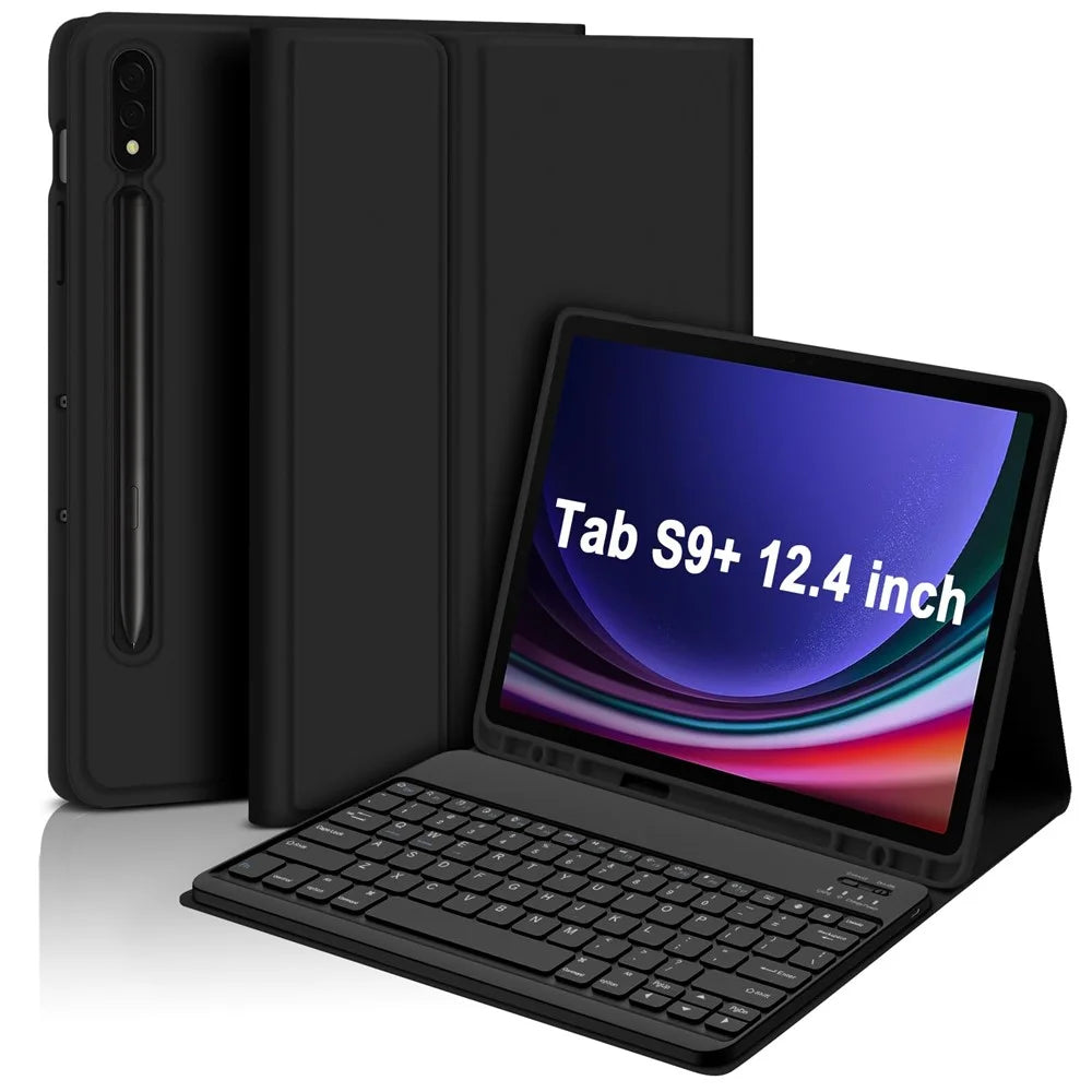 SK-X810 For Samsung Galaxy Tab S9+ SM-X810 / X816B / X818U Leather Case with Detachable Wireless Bluetooth-compatible Keyboard - Black - 1