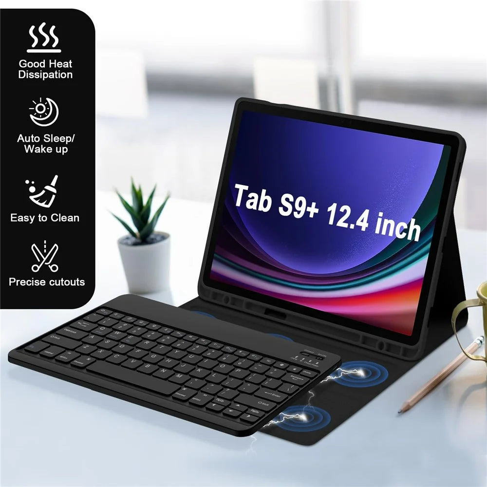 SK-X810 For Samsung Galaxy Tab S9+ SM-X810 / X816B / X818U Leather Case with Detachable Wireless Bluetooth-compatible Keyboard - Black - 3
