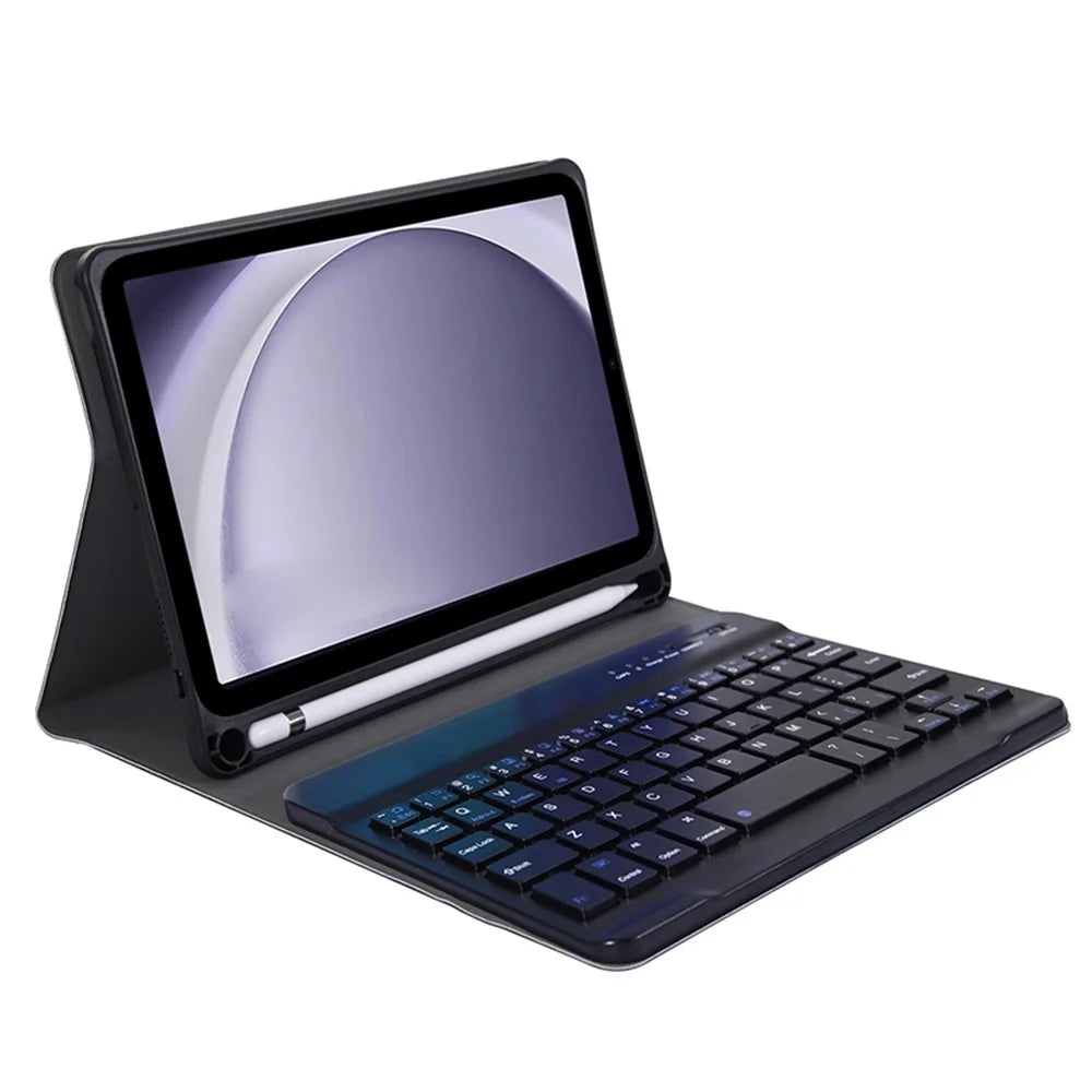 A221B For Samsung Galaxy Tab A9 X110 X115 Protective Leather Case + Bluetooth-compatible Keyboard with Pen Slot - Black - 2