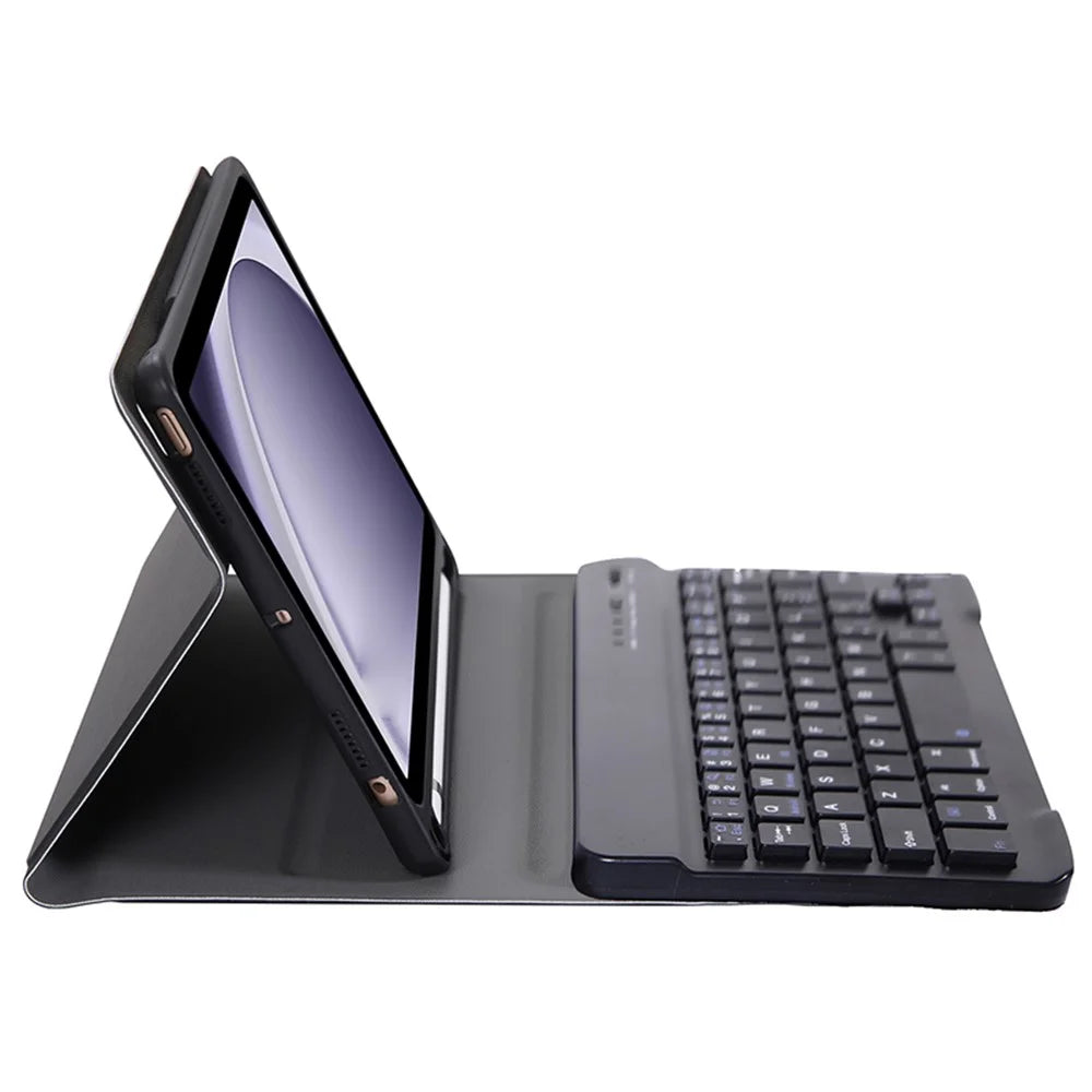 A221B For Samsung Galaxy Tab A9 X110 X115 Protective Leather Case + Bluetooth-compatible Keyboard with Pen Slot - Black - 3