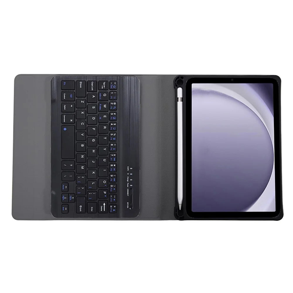 A221B For Samsung Galaxy Tab A9 X110 X115 Protective Leather Case + Bluetooth-compatible Keyboard with Pen Slot - Black - 5