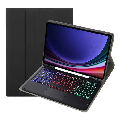 A09B-AS For Samsung Galaxy Tab A9+ X210 X215 X216 Leather Cover + Touchpad Bluetooth-compatible Keyboard with Backlight and Pen Slot - Black - 1
