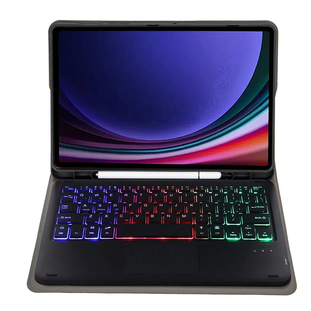 A09B-AS For Samsung Galaxy Tab A9+ X210 X215 X216 Leather Cover + Touchpad Bluetooth-compatible Keyboard with Backlight and Pen Slot - Black - 3