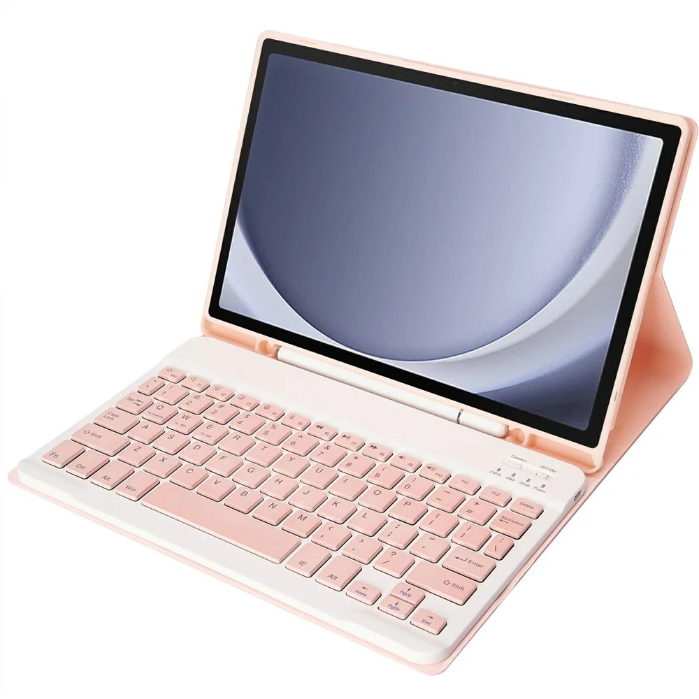 A09B For Samsung Galaxy Tab A9+ X210 X215 X216 Bluetooth-compatible Keyboard Case PU+TPU Protective Cover with Pencil Slot - Pink - 3