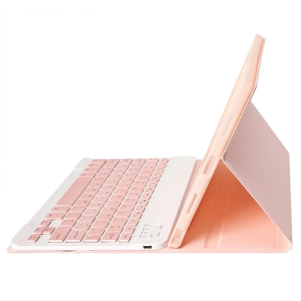 A09B For Samsung Galaxy Tab A9+ X210 X215 X216 Bluetooth-compatible Keyboard Case PU+TPU Protective Cover with Pencil Slot - Pink - 5