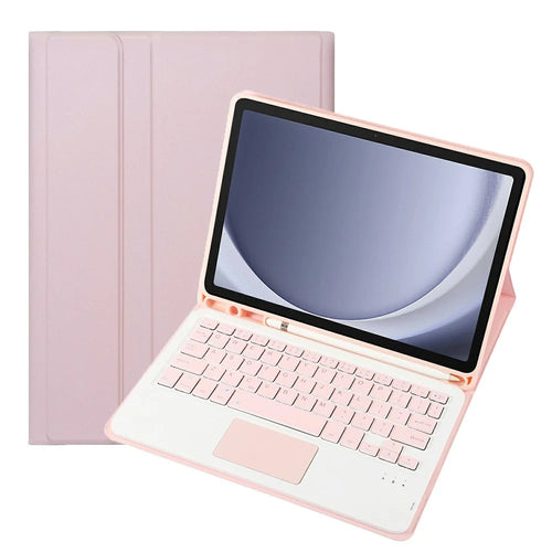 A09B-A For Samsung Galaxy Tab A9+ X210 X215 X216 Leather Case + Touchpad Bluetooth-compatible Keyboard with Pen Slot - Pink - 1