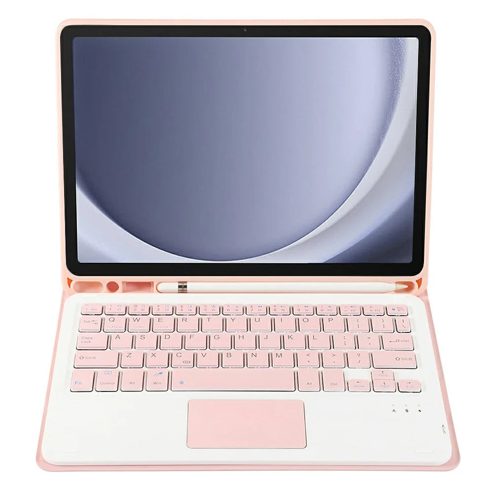 A09B-A For Samsung Galaxy Tab A9+ X210 X215 X216 Leather Case + Touchpad Bluetooth-compatible Keyboard with Pen Slot - Pink - 3