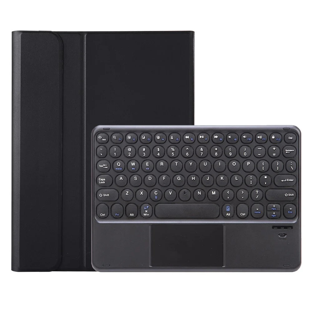 Y09B-A For Samsung Galaxy Tab A9+ X210 X215 X216 Leather Case + Round Keys Design Keyboard with Touchpad and Pen Slot - Black - 2
