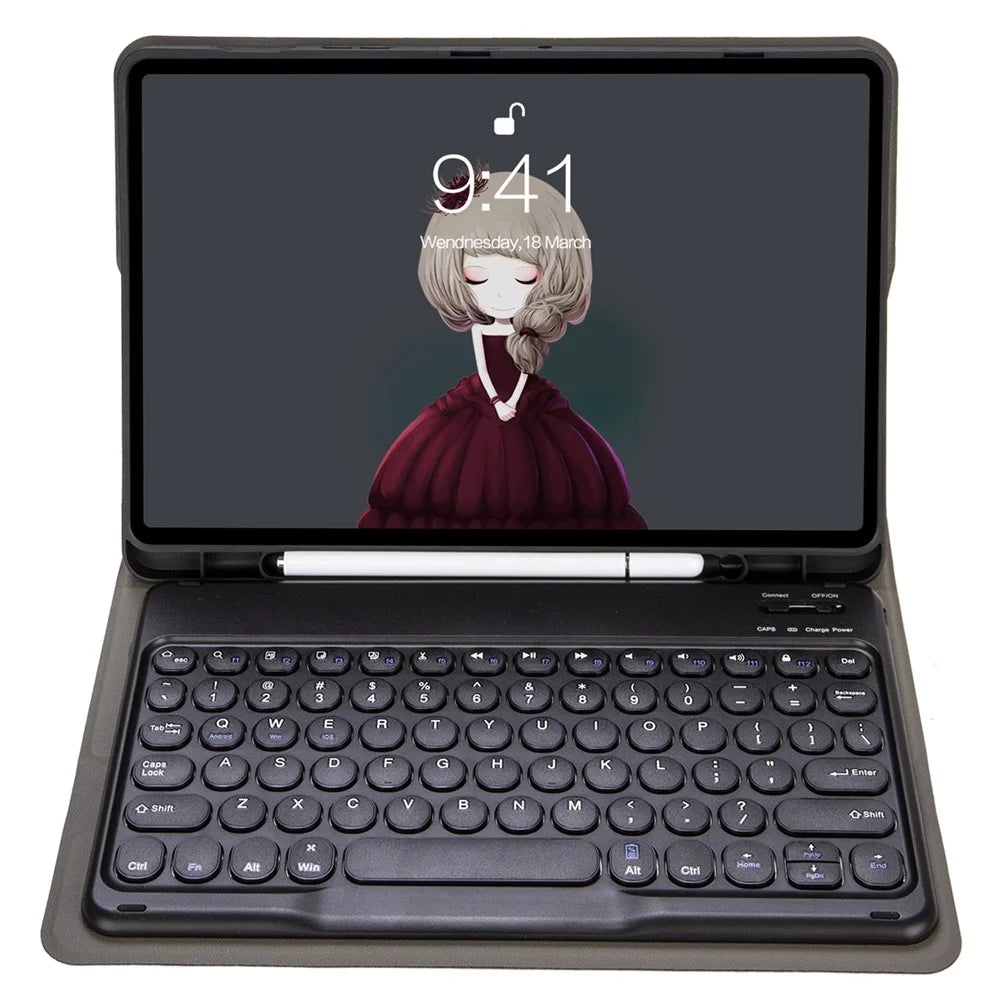 Y09B For Samsung Galaxy Tab A9+ X210 X215 X216 Stand Leather Cover + Round Cap Bluetooth-compatible Keyboard Pen Slot - Black - 4