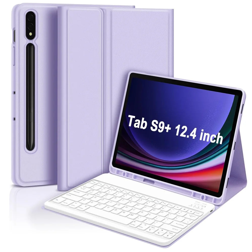 SK-T810 For Samsung Galaxy Tab S9+ SM-X810 / X816B / X818U Leather Case with Wireless Bluetooth-compatible Keyboard - Purple - 1