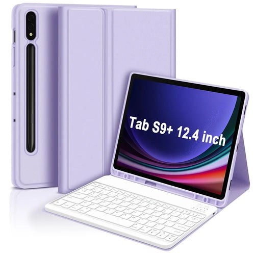 SK-T810 For Samsung Galaxy Tab S9+ SM-X810 / X816B / X818U Leather Case with Wireless Bluetooth-compatible Keyboard - Purple - 1