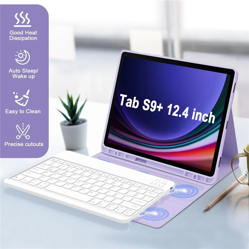 SK-T810 For Samsung Galaxy Tab S9+ SM-X810 / X816B / X818U Leather Case with Wireless Bluetooth-compatible Keyboard - Purple - 3