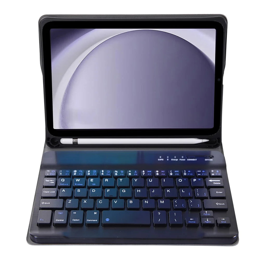 SK-X115 For Samsung Galaxy Tab A9 SM-X110 / X115 Bluetooth-compatible Keyboard Shockproof Case Leather Flip Tablet Cover - Black - 2