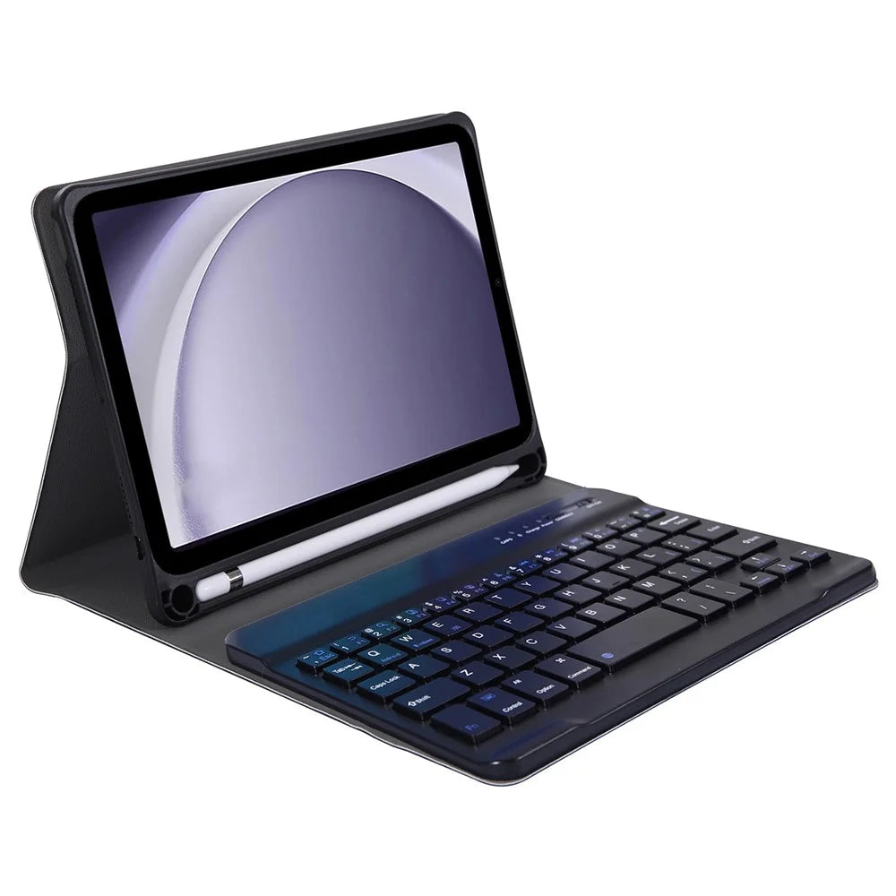 SK-X115 For Samsung Galaxy Tab A9 SM-X110 / X115 Bluetooth-compatible Keyboard Shockproof Case Leather Flip Tablet Cover - Black - 4
