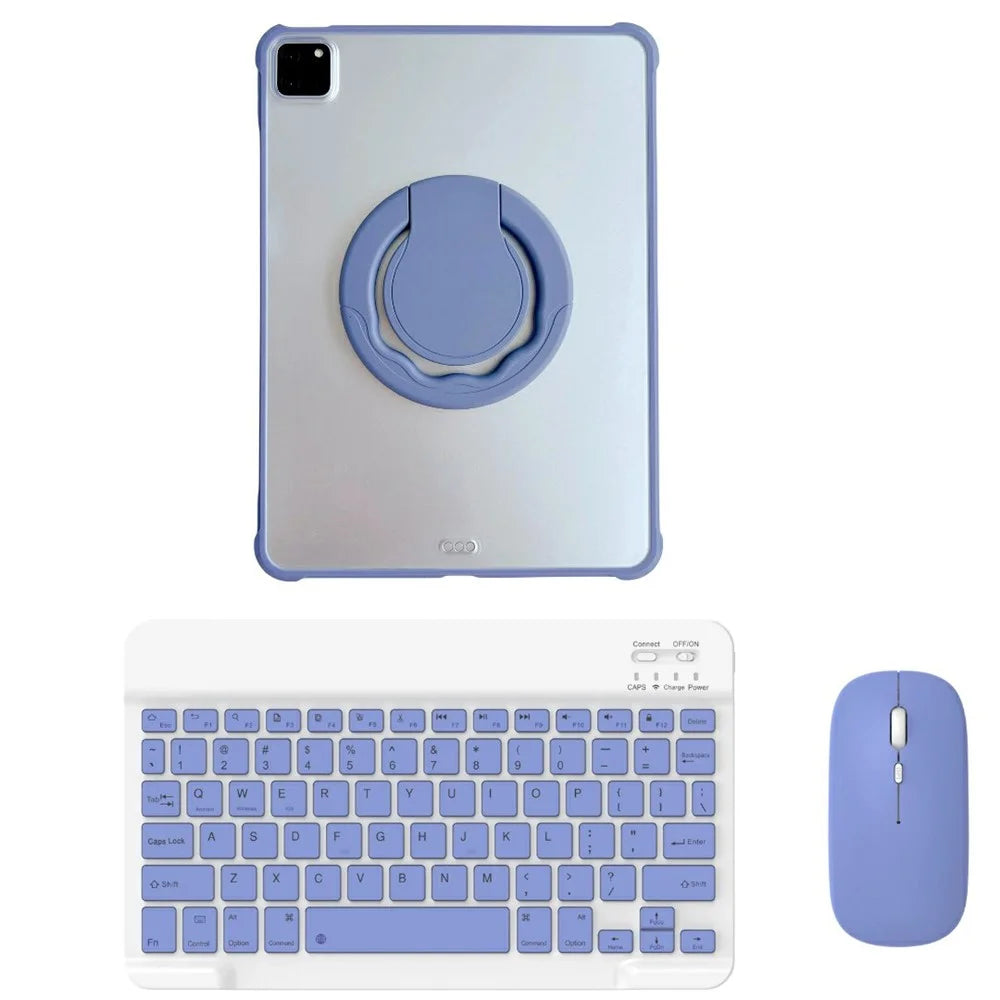 A11 For iPad Pro 11-inch (2018) / (2020) / (2021) / (2022) Bluetooth-compatible Keyboard Set with Mouse, Rotating Kickstand Tablet Case - Purple - 1