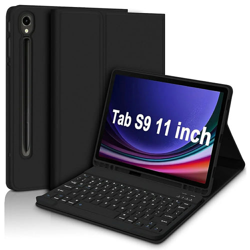 SK-X510 For Samsung Galaxy Tab S10 FE / S9 FE SM-X510 / X516 / X518 Bluetooth-Compatible Keyboard Tablet Case PU Flip Cover - Black - 1
