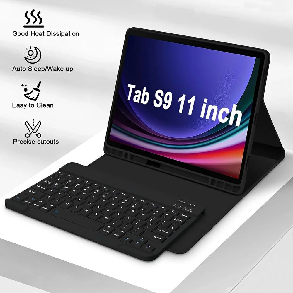 SK-X510 For Samsung Galaxy Tab S10 FE / S9 FE SM-X510 / X516 / X518 Bluetooth-Compatible Keyboard Tablet Case PU Flip Cover - Black - 4