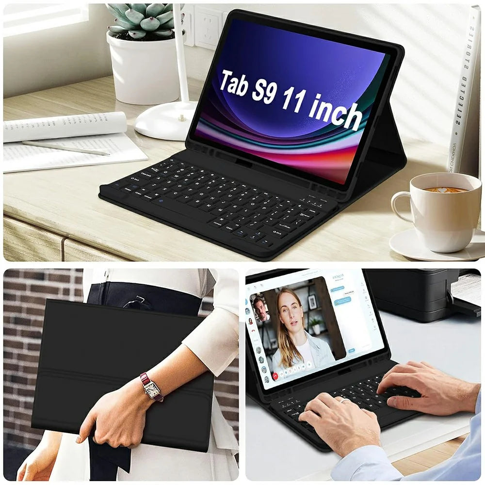 SK-X510 For Samsung Galaxy Tab S10 FE / S9 FE SM-X510 / X516 / X518 Bluetooth-Compatible Keyboard Tablet Case PU Flip Cover - Black - 6