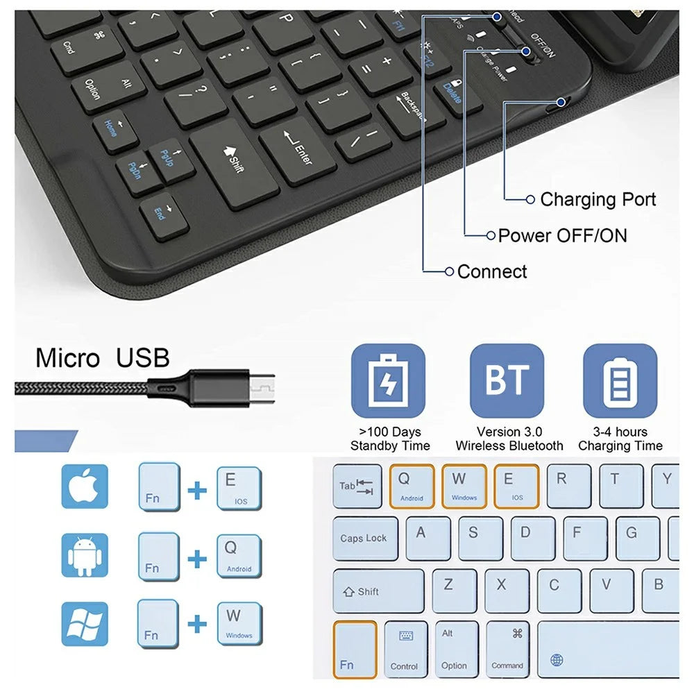 SK-X510 For Samsung Galaxy Tab S10 FE / S9 FE SM-X510 / X516 / X518 Bluetooth-Compatible Keyboard Tablet Case PU Flip Cover - Black - 7