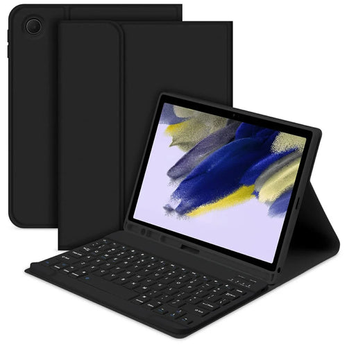 SK For Samsung Galaxy Tab A9+ Detachable Bluetooth-compatible Keyboard Tablet Case PU Leather Flip Cover - Black - 1