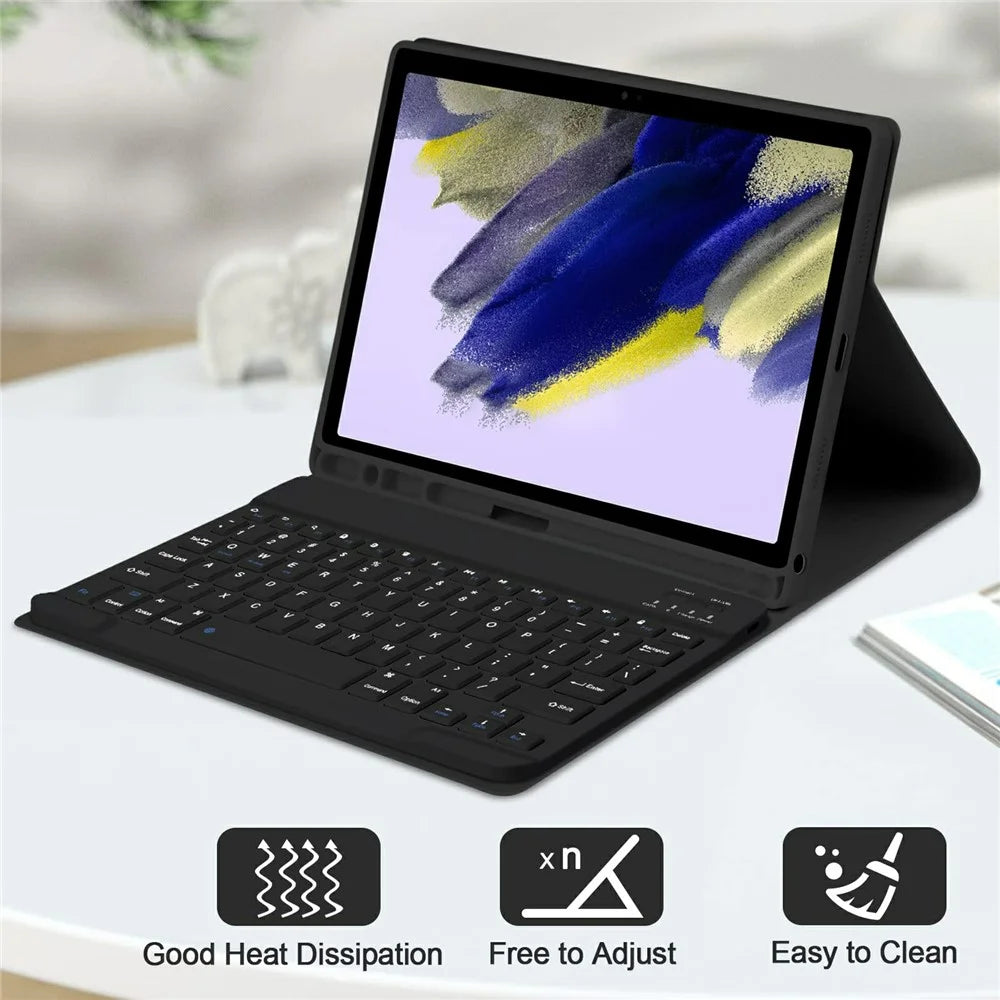 SK For Samsung Galaxy Tab A9+ Detachable Bluetooth-compatible Keyboard Tablet Case PU Leather Flip Cover - Black - 2