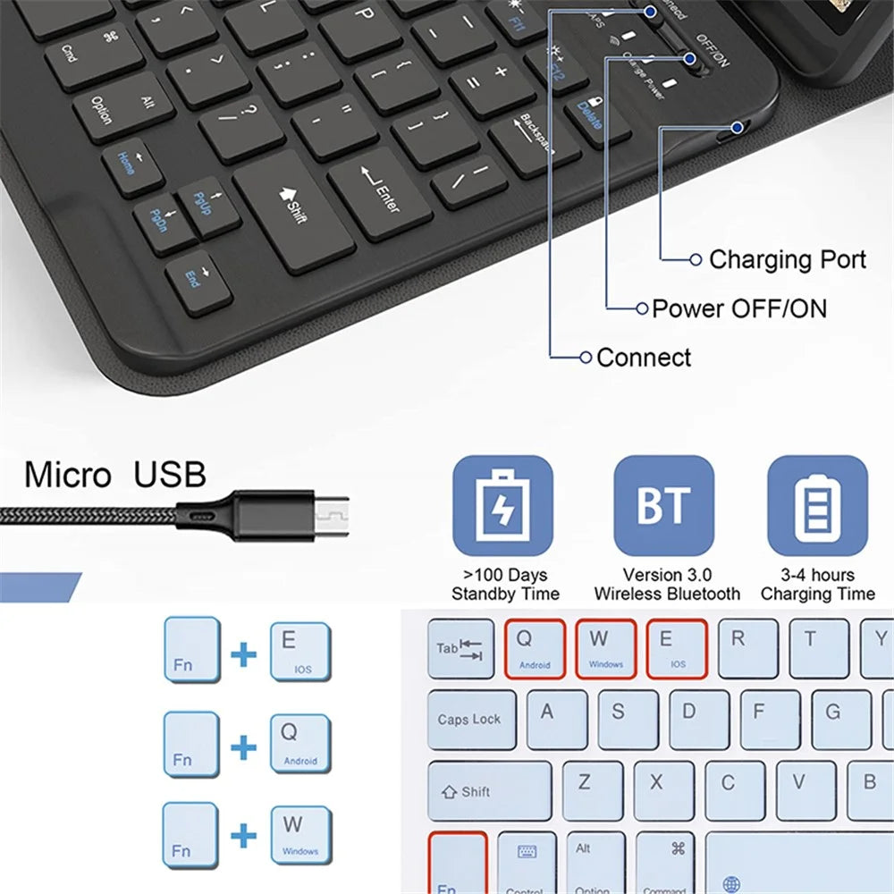 SK For Samsung Galaxy Tab A9+ Detachable Bluetooth-compatible Keyboard Tablet Case PU Leather Flip Cover - Black - 4