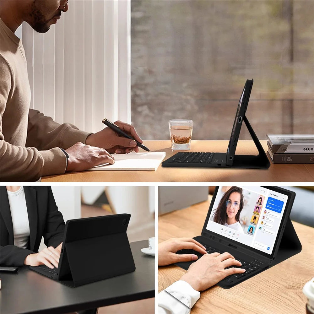 SK For Samsung Galaxy Tab A9+ Detachable Bluetooth-compatible Keyboard Tablet Case PU Leather Flip Cover - Black - 5