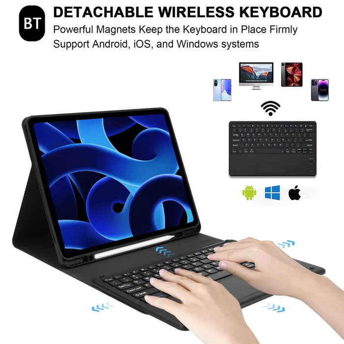 SK-1296 For iPad Pro 12.9-inch (2018) / (2020) / (2021) / (2022) Touchpad Bluetooth-compatible Keyboard with Protective Tablet Case - Black - 2