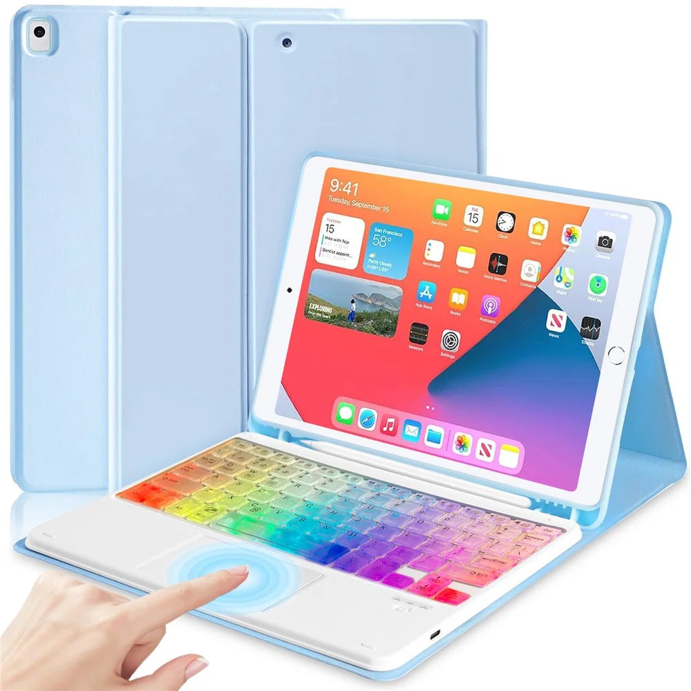 RG-1029D For iPad 10.2 (2021) /  (2019) / (2020) / Air 10.5 inch (2019) / Pro 10.5-inch (2017) Touchpad Bluetooth-compatible Keyboard with Tablet Case - Sky Blue - 1