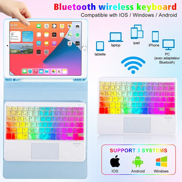 RG-1029D For iPad 10.2 (2021) /  (2019) / (2020) / Air 10.5 inch (2019) / Pro 10.5-inch (2017) Touchpad Bluetooth-compatible Keyboard with Tablet Case - Sky Blue - 3