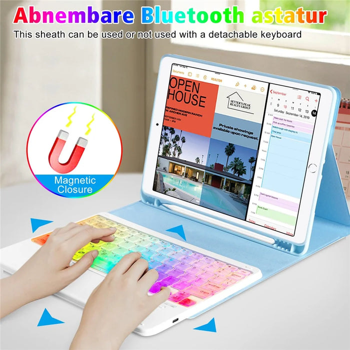 RG-1029D For iPad 10.2 (2021) /  (2019) / (2020) / Air 10.5 inch (2019) / Pro 10.5-inch (2017) Touchpad Bluetooth-compatible Keyboard with Tablet Case - Sky Blue - 4