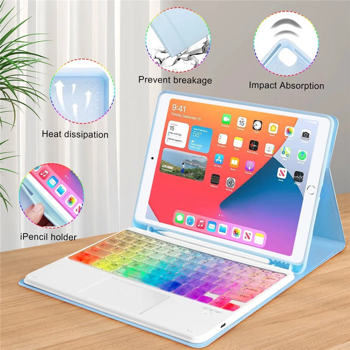RG-1029D For iPad 10.2 (2021) /  (2019) / (2020) / Air 10.5 inch (2019) / Pro 10.5-inch (2017) Touchpad Bluetooth-compatible Keyboard with Tablet Case - Sky Blue - 6