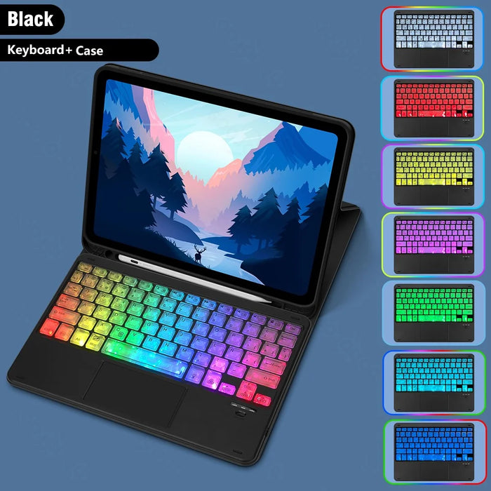 RG-1029D For iPad 10.2 (2021) /  (2019) / (2020) / Air 10.5 inch (2019) / Pro 10.5-inch (2017) Touchpad Bluetooth-compatible Keyboard with Tablet Case - Sky Blue - 7