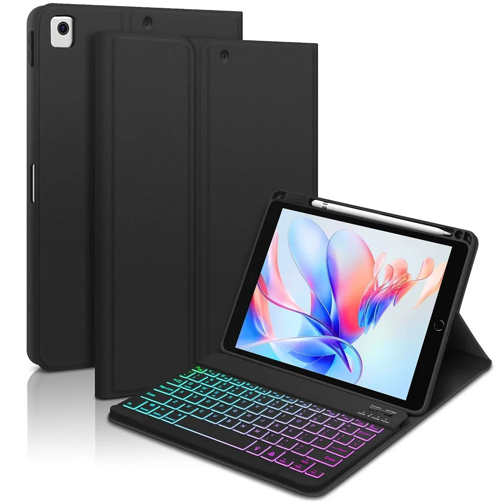 UP-1029 For iPad 10.2 (2021) /  (2019) / (2020) / Air 10.5 inch (2019) / Pro 10.5-inch (2017) Backlit Bluetooth-compatible Keyboard+PU Tablet Case - 1